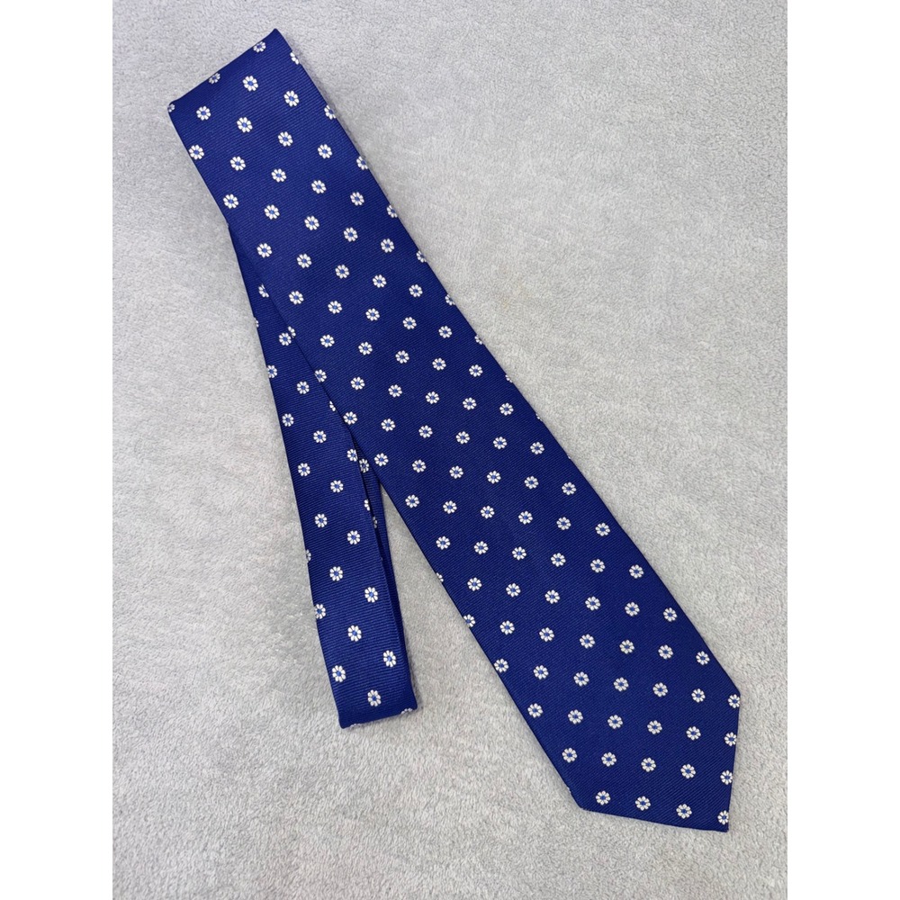 Brooks Brothers Makers Mens Silk Tie Blue White Floral Daisy Woven England USA - Picture 2 of 3